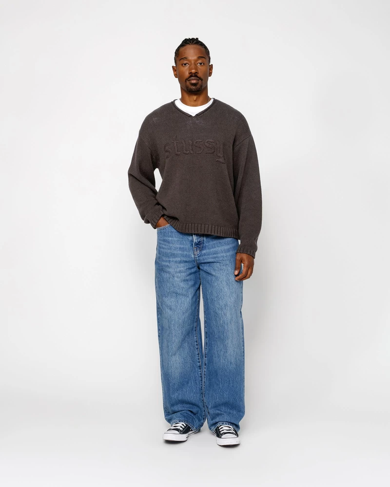 Stussy EMBROIDERED V-NECK LOGO SWEATER